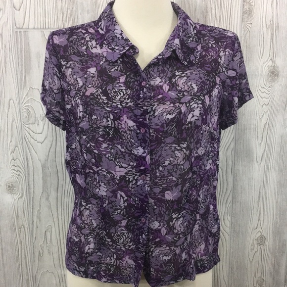 Norton McNaughton Purple Sheer Floral Button Down Blouse Size 8 - Picture 1 of 9